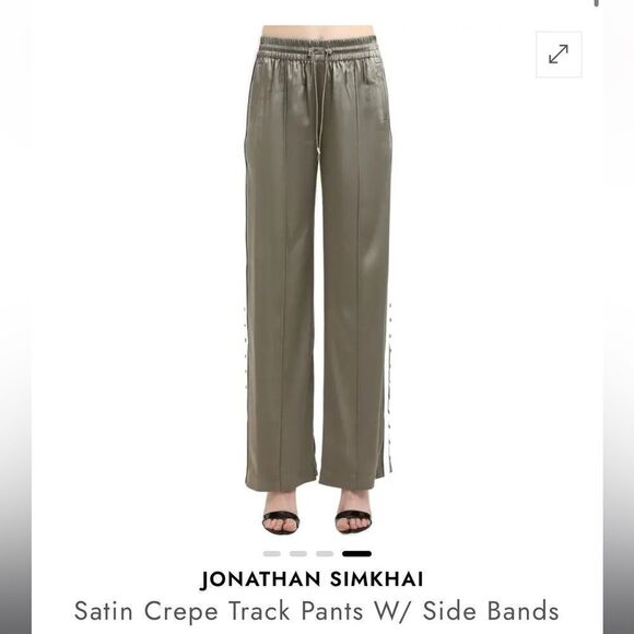 JONATHAN SIMKHAI Satin Crepe Green Track Pants - Picture 2 of 9